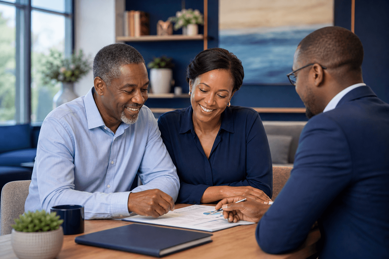Retired couple discussing guaranteed annuity income with APA Life advisor