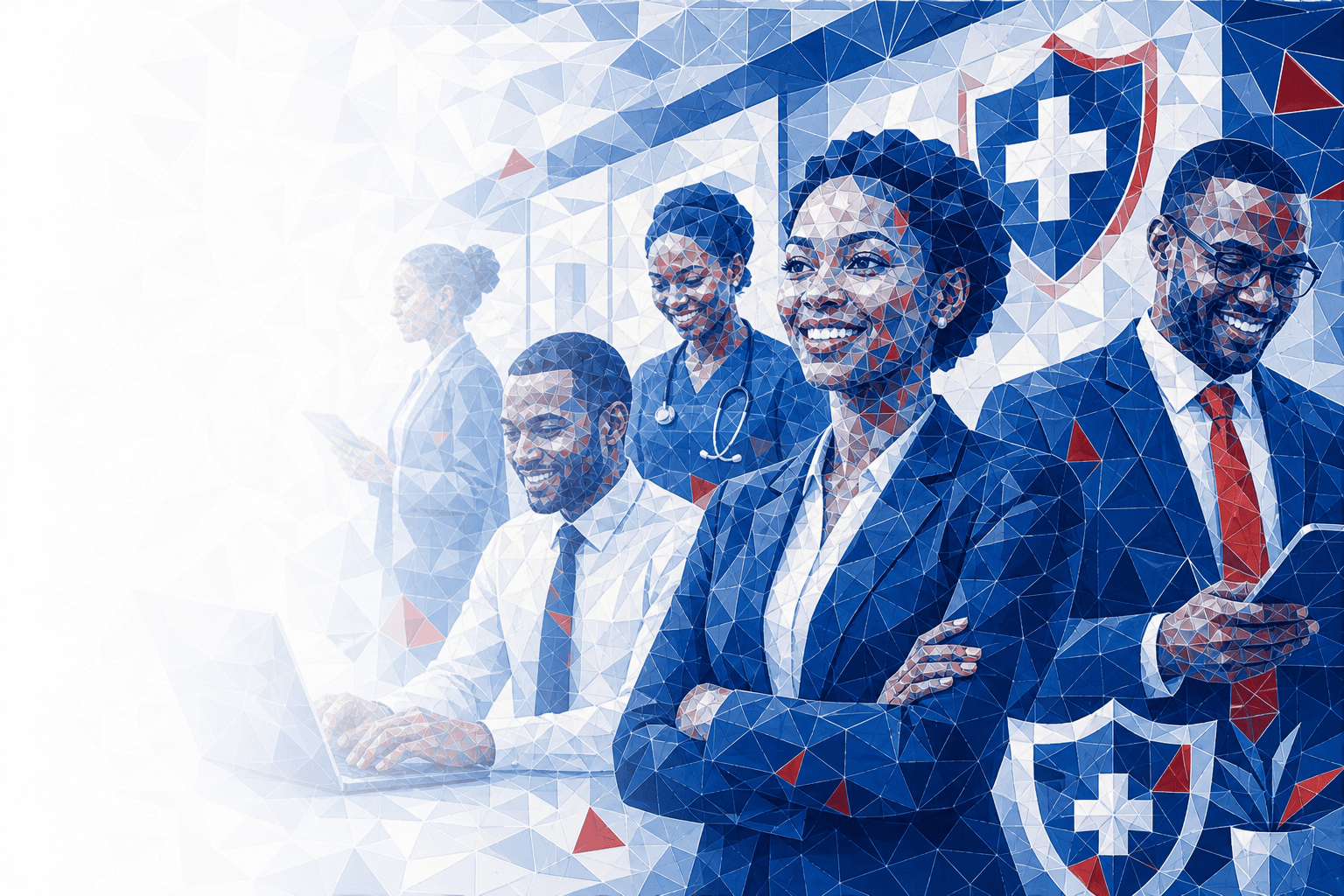 Corporate employees with mosaic effect, illustrating APA Corporate Health Cover