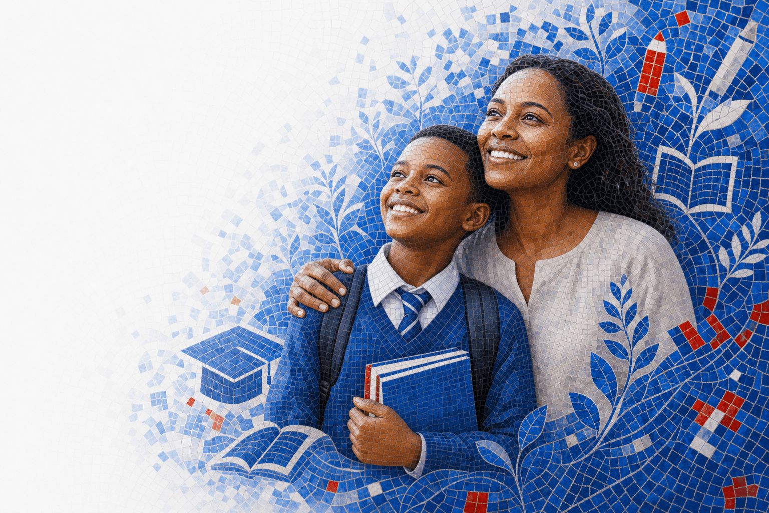 Parent and child education mosaic illustrating APA Elimu savings plan