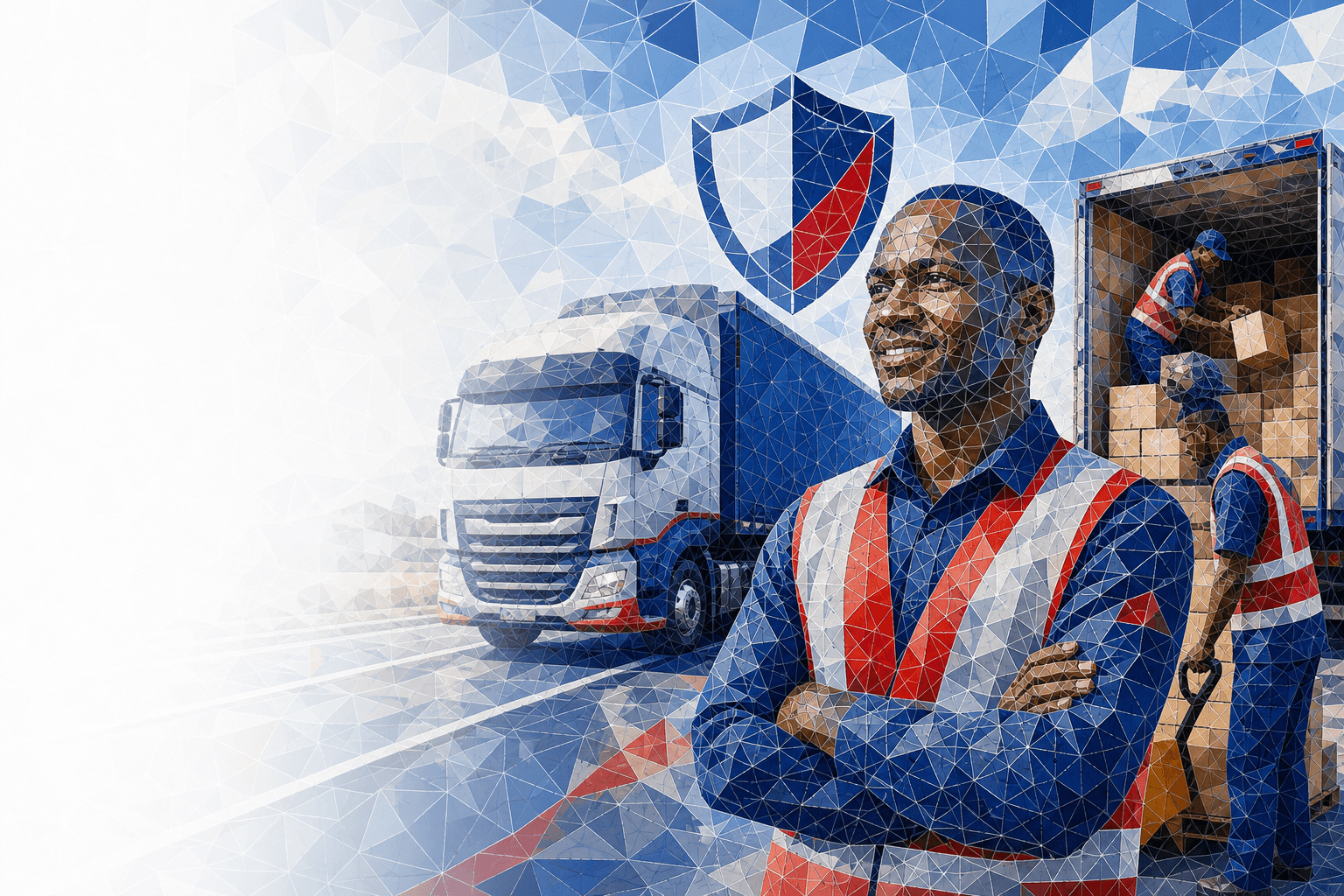A delivery truck carrying goods with protective mosaic elements, illustrating APA Goods in Transit Insurance