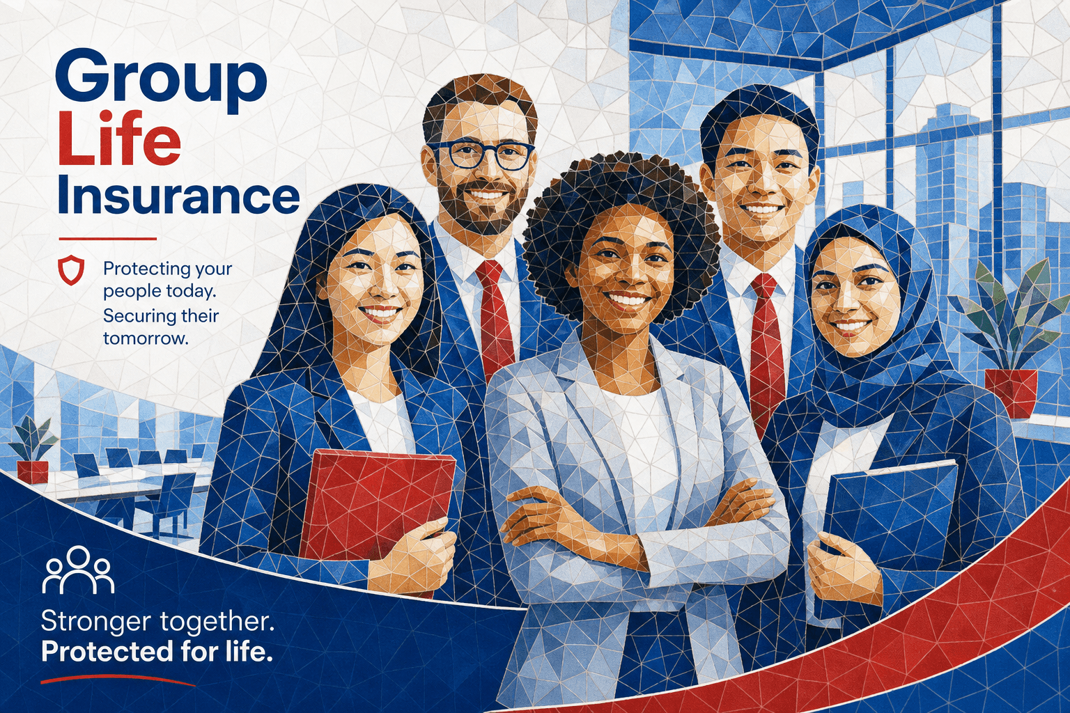 Corporate team with mosaic effect, illustrating APA Group Life Assurance