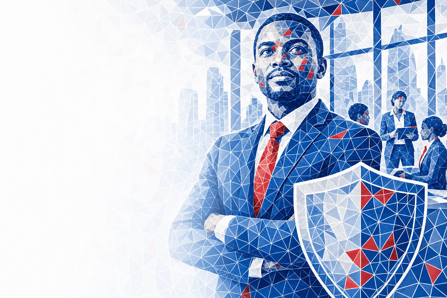 Business executive with mosaic effect, illustrating APA Key Man Plan life cover