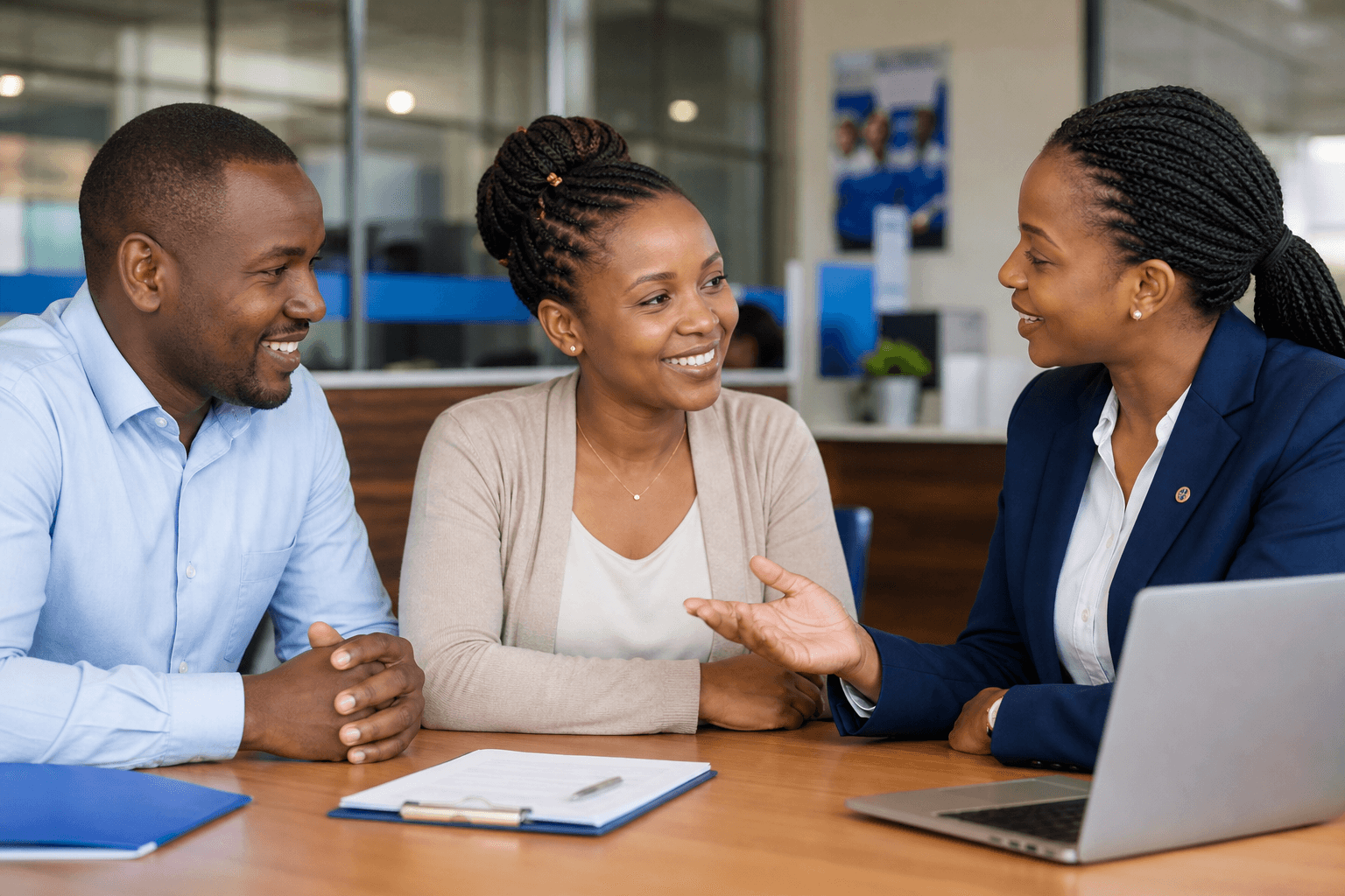 SACCO members discussing loan protection with an advisor, covered by APA Loan Guard