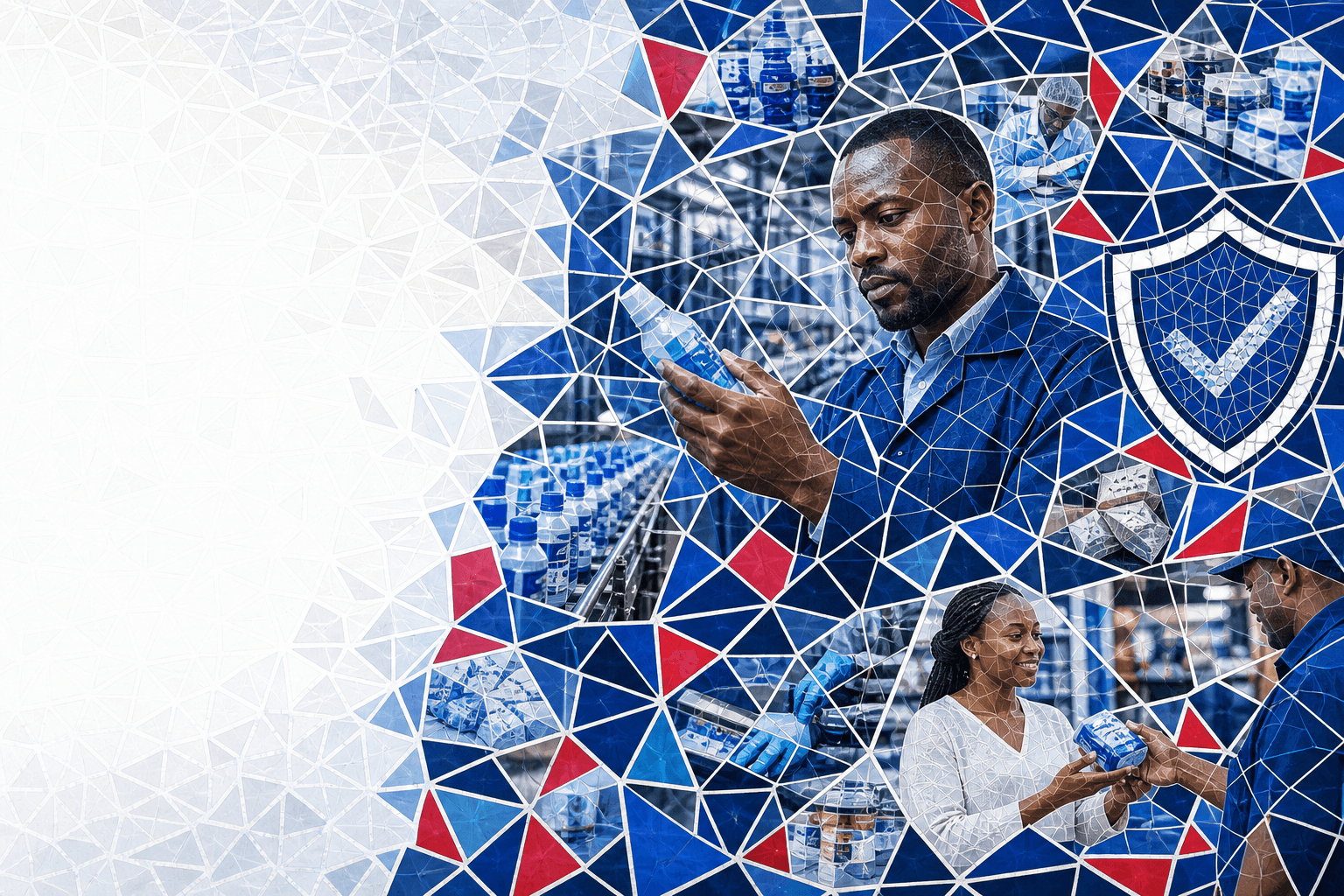 A manufacturer inspecting products with protective mosaic elements, illustrating APA Product Liability Insurance