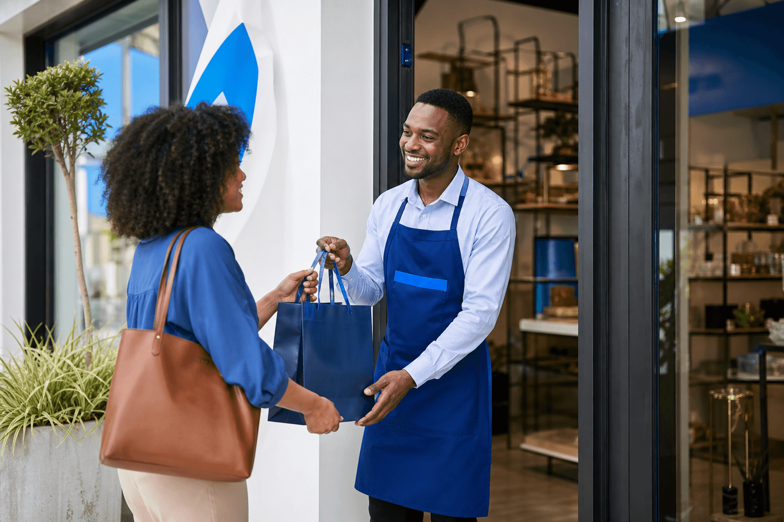 A business owner serving customers at their premises, protected by APA Public Liability Insurance