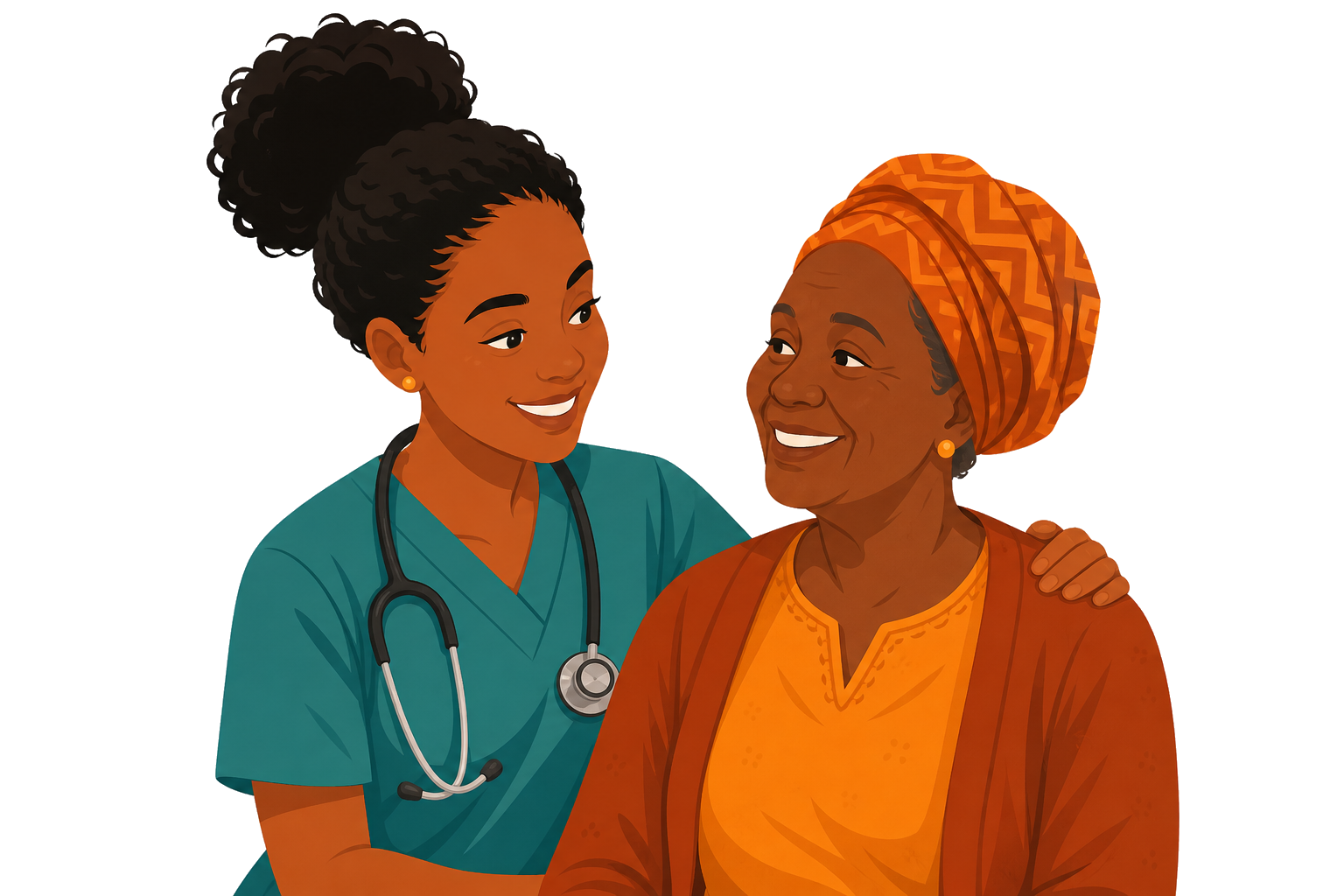 Nurse supporting an older patient illustration